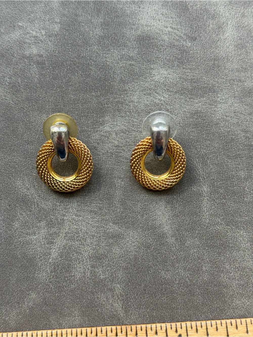 vintage Gold and Silver Tone Textured Hoop Drop Earrings